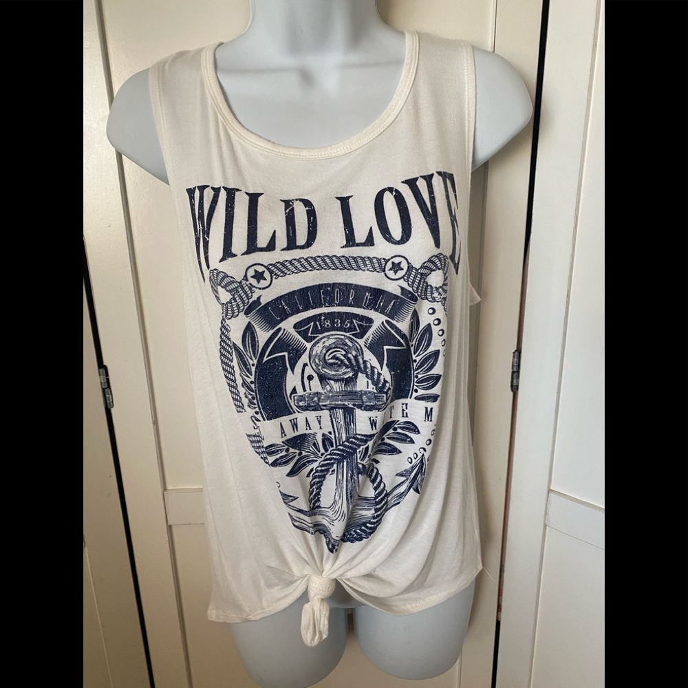 Nella Fantasia white tank top. “Wild Love” Size Large
